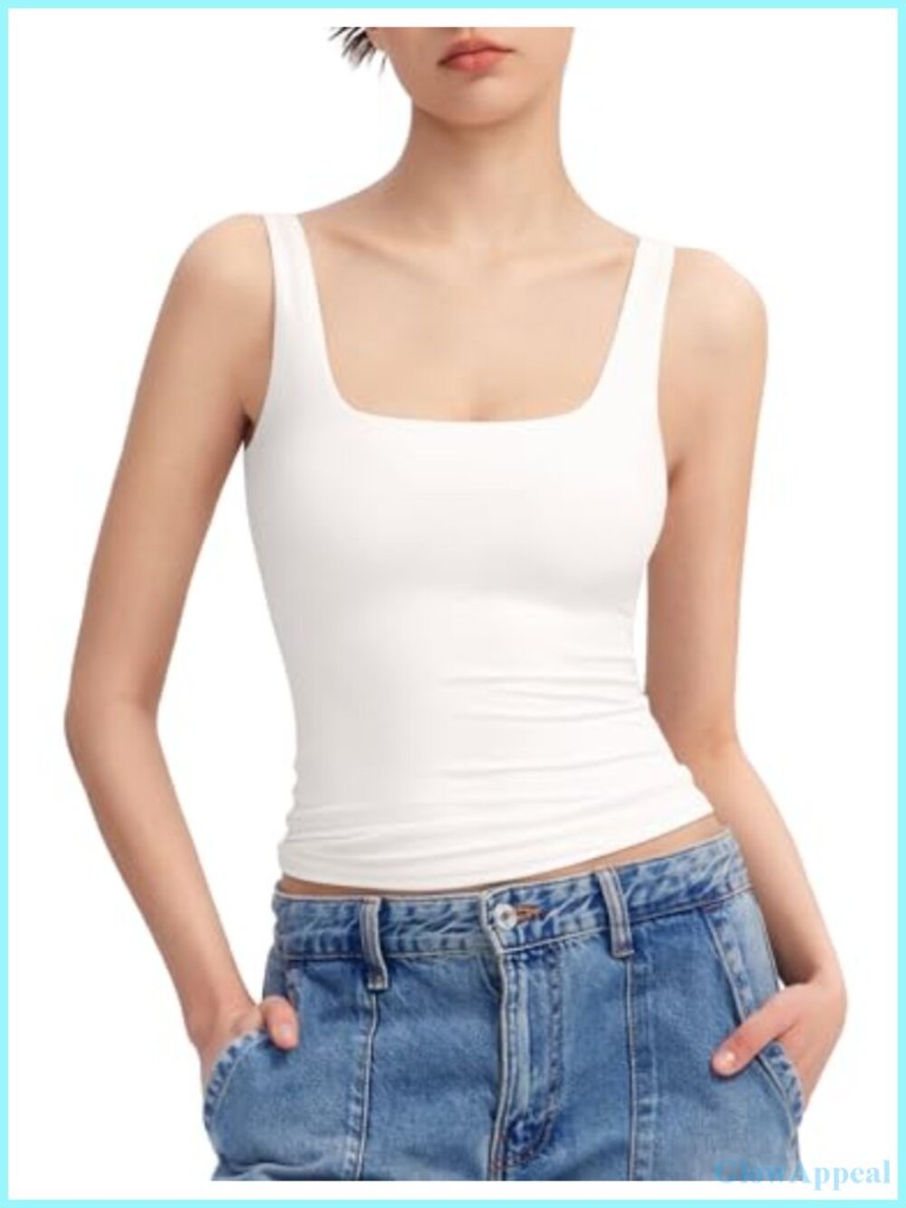 Women's Square Neck Sleeveless Double Lined Basic Tank Top Slim Fit Summer